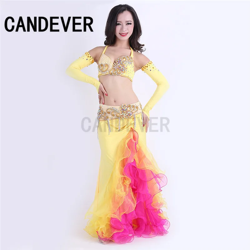 Восточные женщины набор костюма для танца живота 5 шт бюстгальтер и юбка с поясом