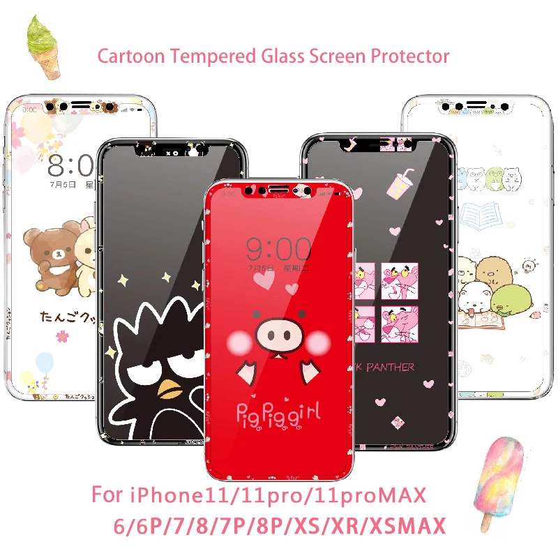 

Tempered Glass Screen Protector For iPhone 11 Pro X XS Max XR Cartoon Pink Panther Anti Explosion Film For iPhone 7 8 Plus 6 6s