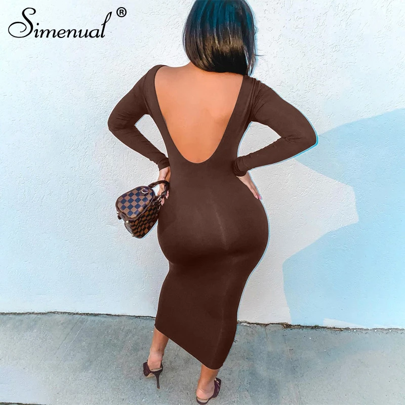 Simenual с открытой спиной однотонные облегающие платья макси Клубные женские