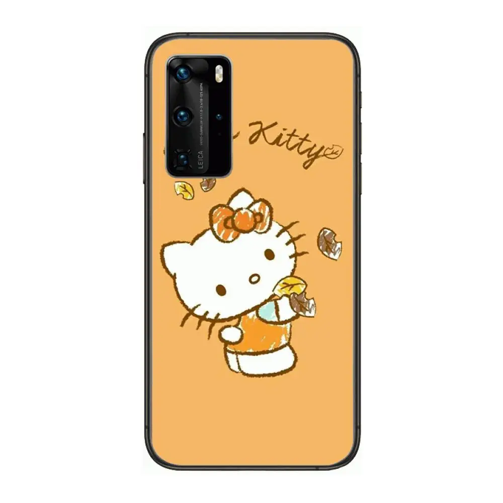 

Cute cartoon cat hello ketty Pet cat Phone Case For Huawei P 40 30 20 10 9 8 Lite E Pro Plus Black Etui Coque Painting Hoesjes