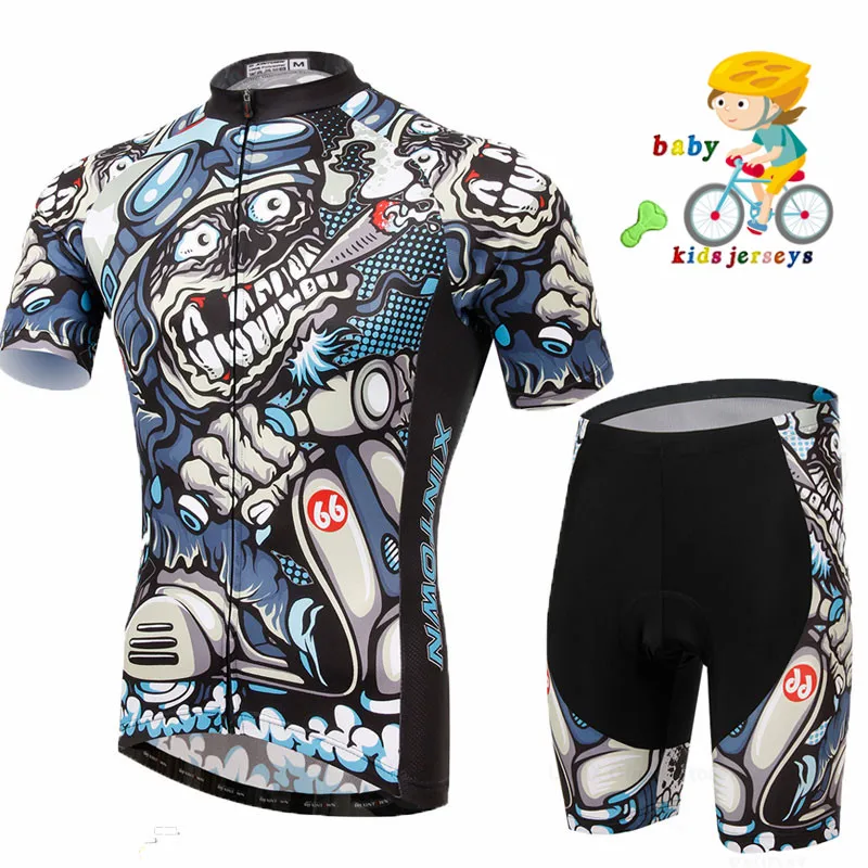 

Cycling Jersey kids Skull Pattern Pro Team Bike Uniform Short Sleeve Men's Cycling Clothing MTB Bib Shorts Set Ropa Ciclismo