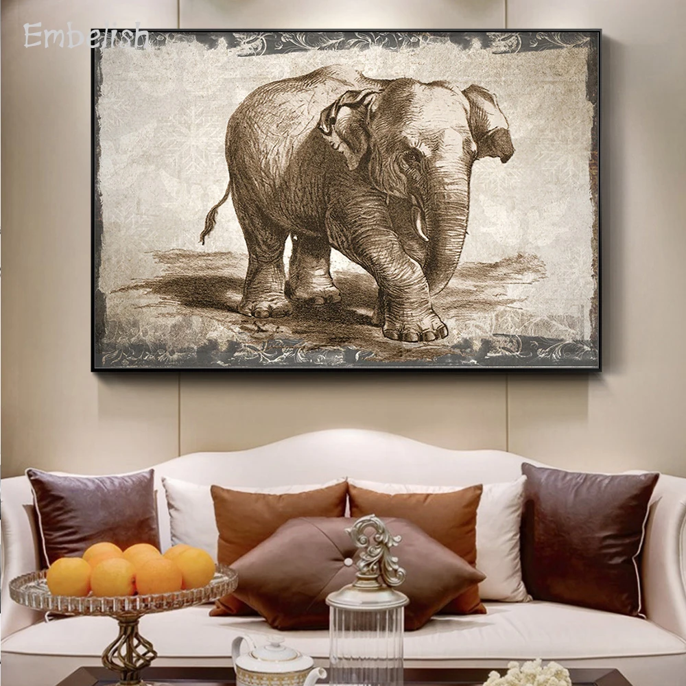 

1 Pieces Watercolor African Animals Elephant Modern Home Decor Pictures For Living Room Wall Posters HD Print Canvas Paintings