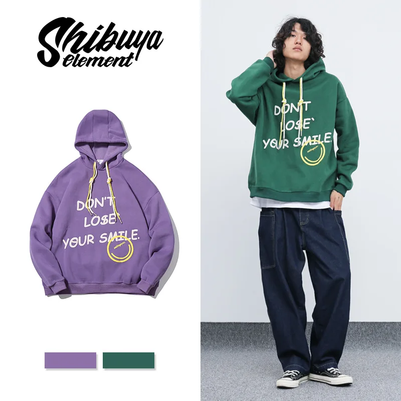 

2020 Autumn New Brand Loose Smiley Print Couple Thickened Hooded Sweater Men