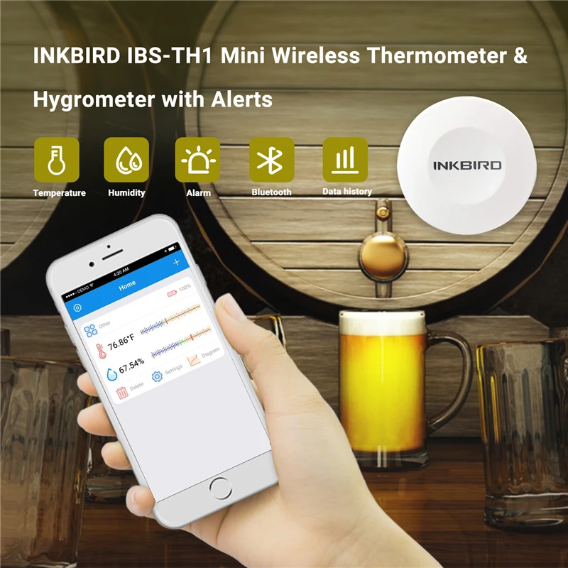 

INKBIRD Accurate IBS-TH1 Wireless Bluetooth Thermometer& Hygrometer Temperature Humidity Sensor Data Logger with External Probe
