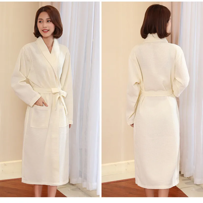 

100% Cotton Waffle Women Bath Robe Ladies Water Sucking Nightrobe Sleepwear Female Casual Home Bathrobe Hotel Robe