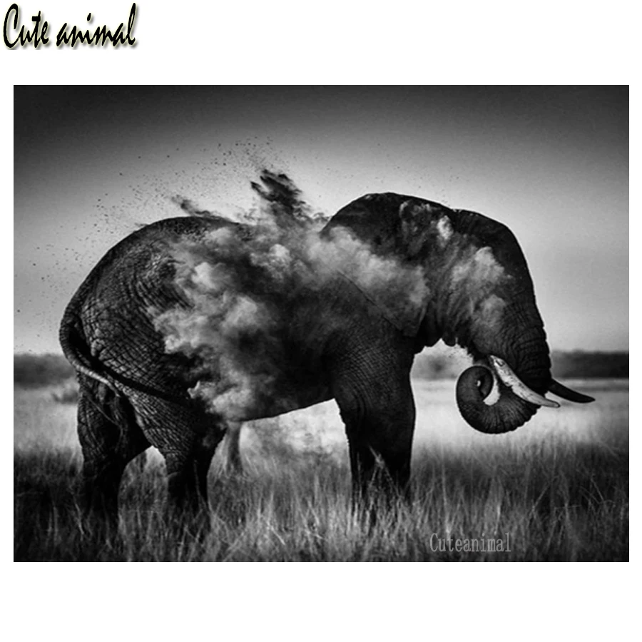 

5D алмазная живопись, полная выкладка, алмазная вышивка, африканский слон, черно-белый, «сделай сам», Алмазная мозаика, рисунок Стразы