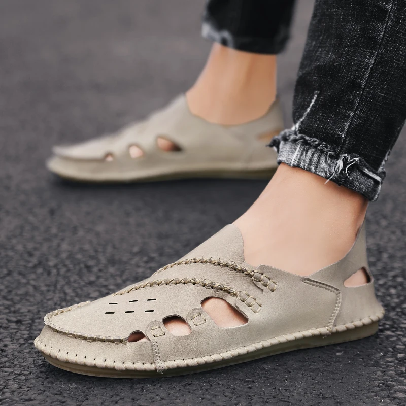 Сандалии мужские из натуральной кожи пляжная обувь Брендовые повседневные