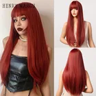 Женские Длинные прямые парики с эффектом омбре henmargu, оранжево-красные парики из натуральных синтетических волос с челкой, термостойкие парики для косплея и вечеринки