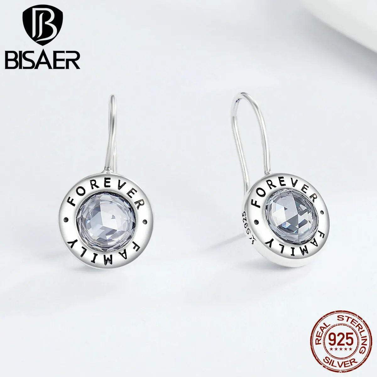 BISAER подлинные 925 пробы серебряные серьги Семейные круглые серьги-гвоздики для женщин модные серьги ювелирные изделия brincos
