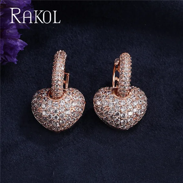 Rose Gold Color 4 RAKOL queen AAA циркония кристалл белый цвет маленькие милые серьги-кольца для женщин Роскошные свадебные украшения подарок на день рождения RE0599K - Окраска металла: Rose Gold Color 4