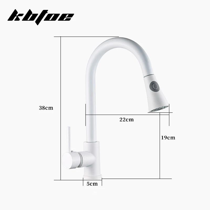 Matte White Kitchen Faucet Pull Out Sink Mixer Tap Brass Stream Sprayer Head Single Hole 360 Rotation Chrome Black Mixer Tap images - 6