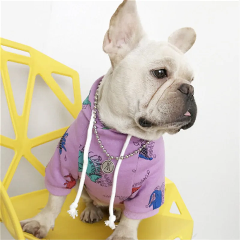 Одежда для собак теплая толстовка с изображением французского бульдога мопса