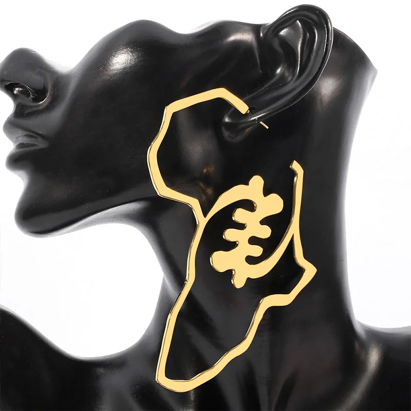 

Money symbol earrings new Africa map Hot sale super exaggerated hollow earrings stainless steel earrings