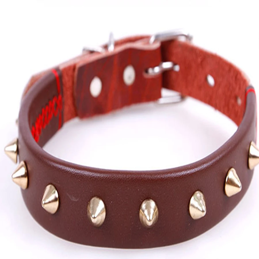 Ошейник из натуральной кожи с шипами черный поводок ошейник для домашних