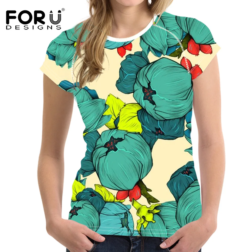 FORUDESIGNS/футболка с рисунком подсолнуха; 3D Цветочные розовые футболки для женщин; футболки для девочек; милые женские эластичные повседневные футболки с короткими рукавами - Цвет: Y0970BV