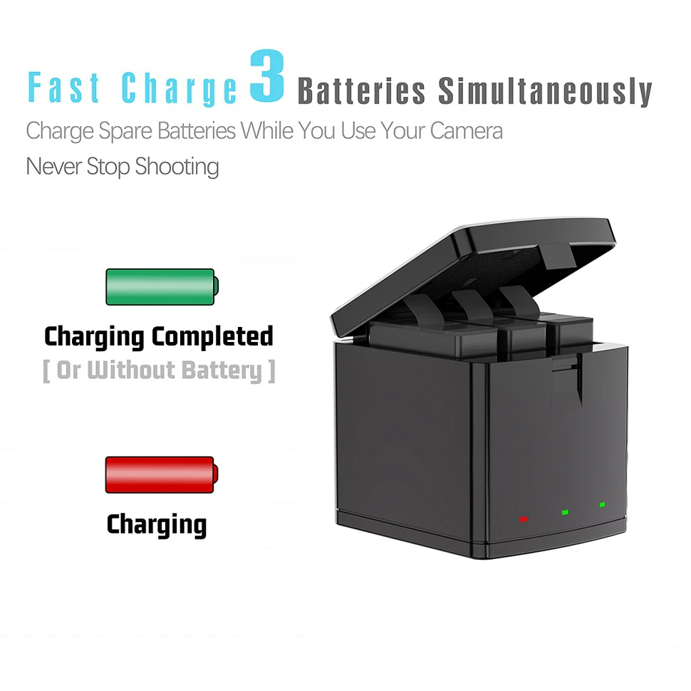 Тройное портативное быстрое зарядное устройство на 1800 мА · ч с USB для GoPro Hero 8 7 Black 6