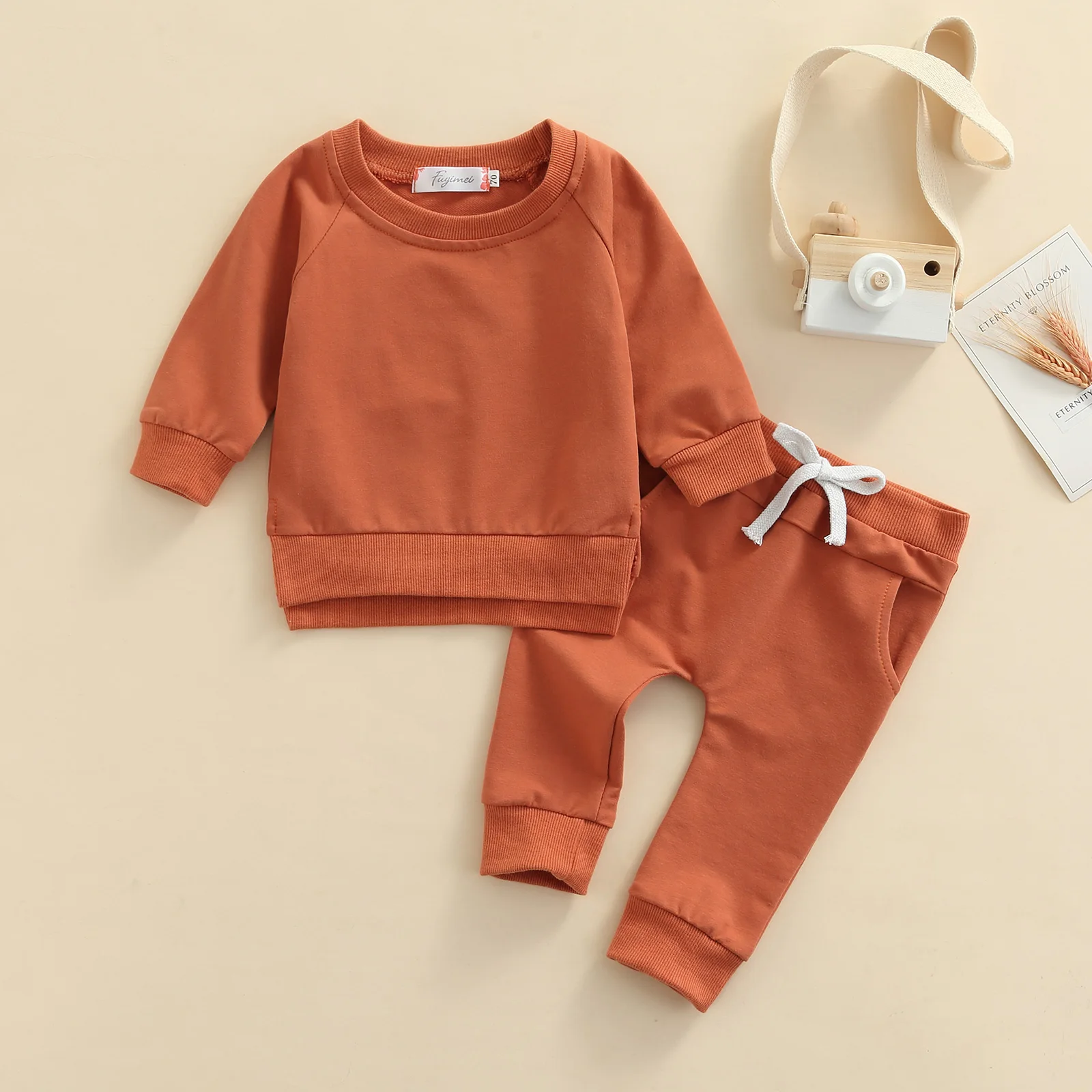 

2Pcs Baby's Sets Long Sleeve Pullover Trousers Fall Toddler Girls Boys Casual Cotton Clothing 0-18M