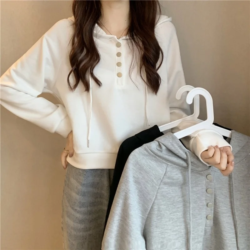 

Women Hoodies 2021 New Design Sense Of Loose Short Long Sleeve Hooded Sweater Chic Top Women