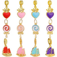juya 6pcslot gold crown love heart lollipop boat handmade enamel charms for needlework mothers day gift pendant jewelry making