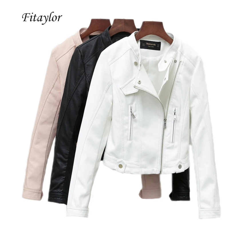 Fitaylor новая осенняя Женская куртка из искусственной кожи короткая розовая