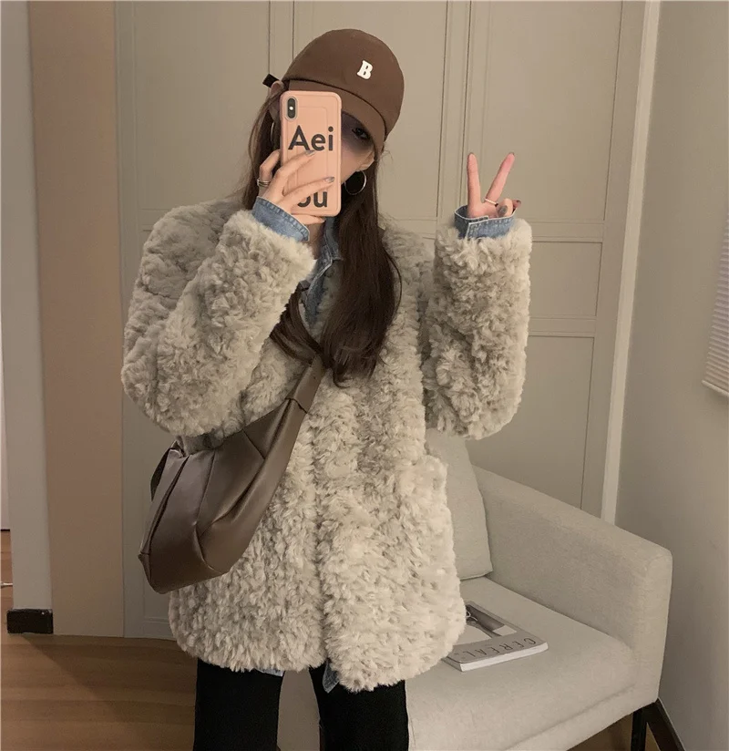 Зимняя утолщенная теплая свободная хлопковая одежда шуба из искусственного меха