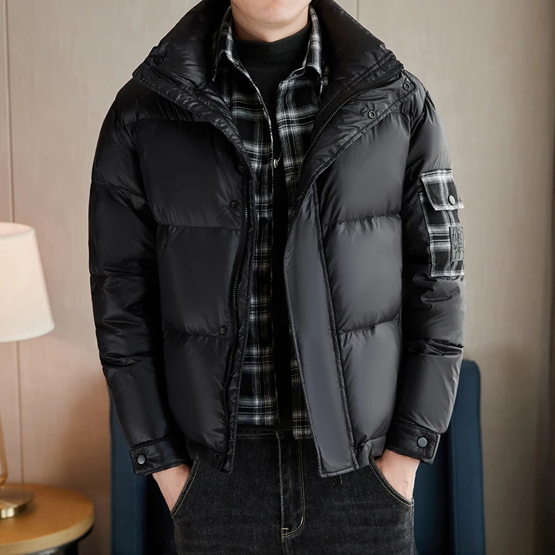 

2021 Men's Winter Down Jacket Fake Two Thick Warm Parkas White Duck Down Jackets Stand-up Collar Waterproof Outdoor Coats Tops