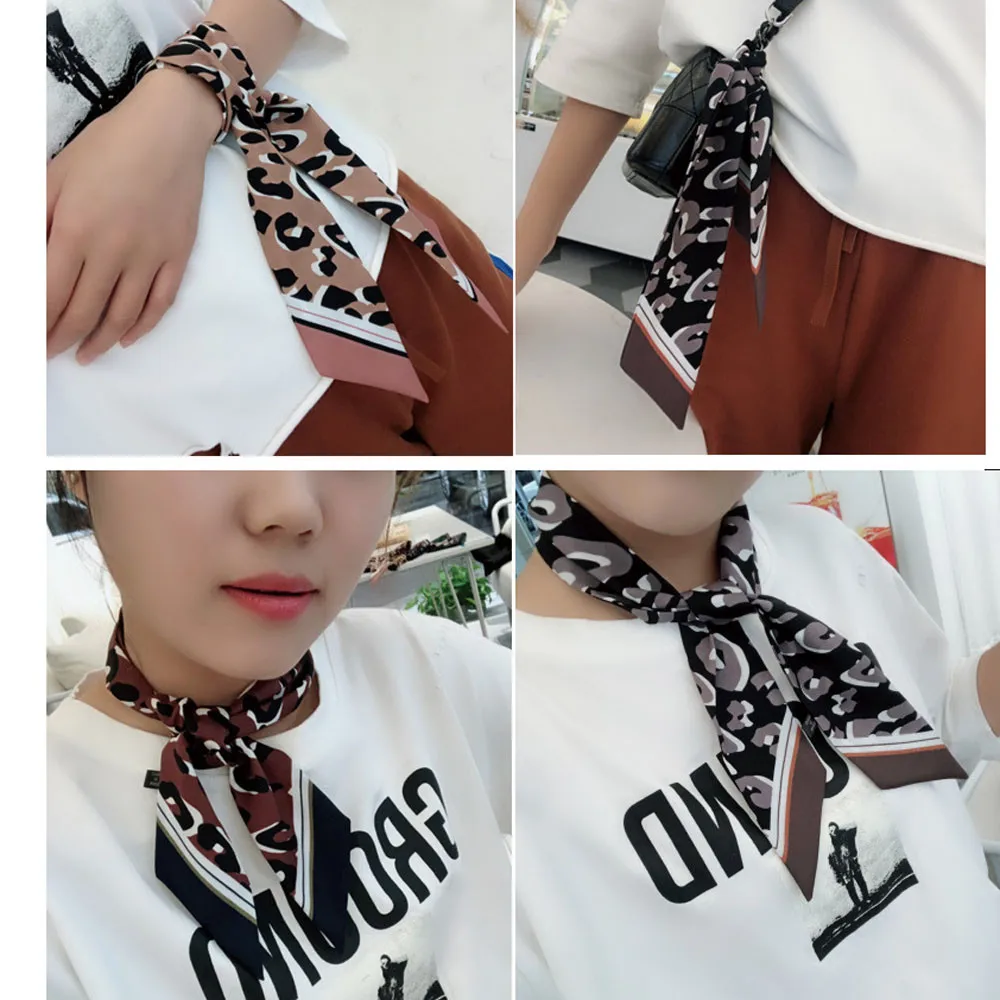 

Women's Leopard Print Little Silk Scarf Hair Tie Band Neckerchief Multi-Purpose