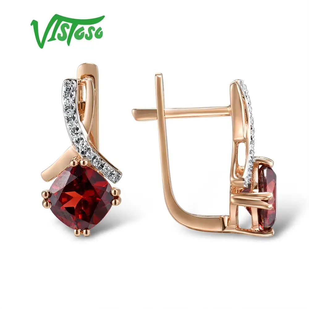 VISTOSO золотые серьги для женщин подлинные 14K 585 розовое золото Сияющий гранат сверкающие алмазные серьги обручальные свадебные украшения