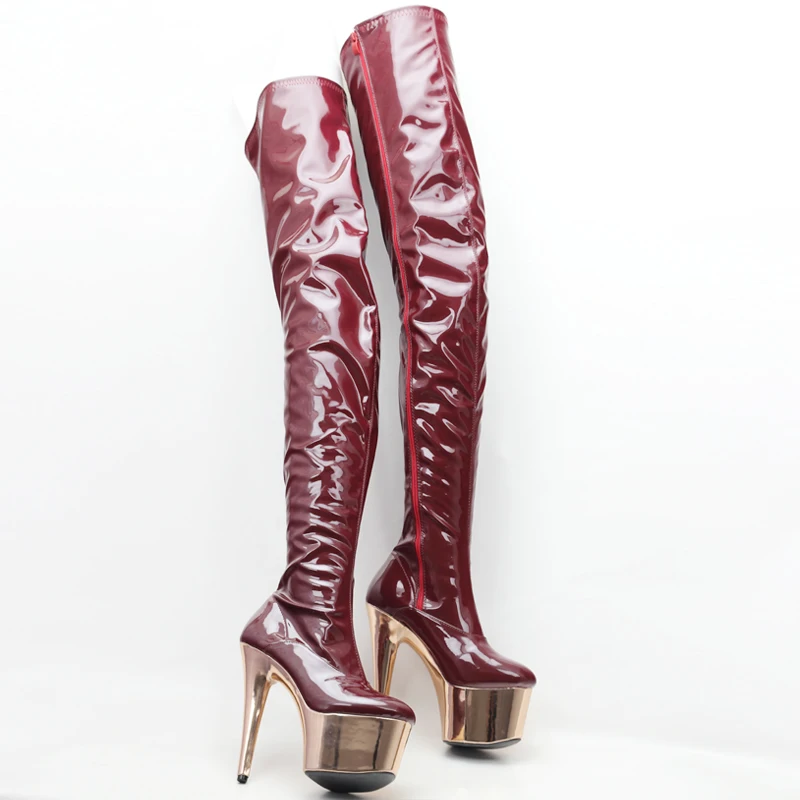 JIALUOWEI Spike Heel Pole Dancing Shoes High Heels Gold Chrome Platform Over Knee Boots Size5-12 | Обувь