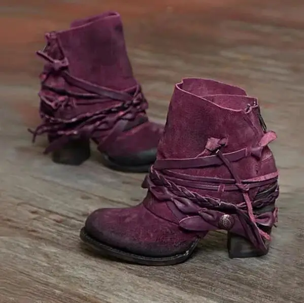 Women ankle Boots high heels pumps shoes boots women female gladiator round toe vintage PU leather mujer zapatos | Обувь