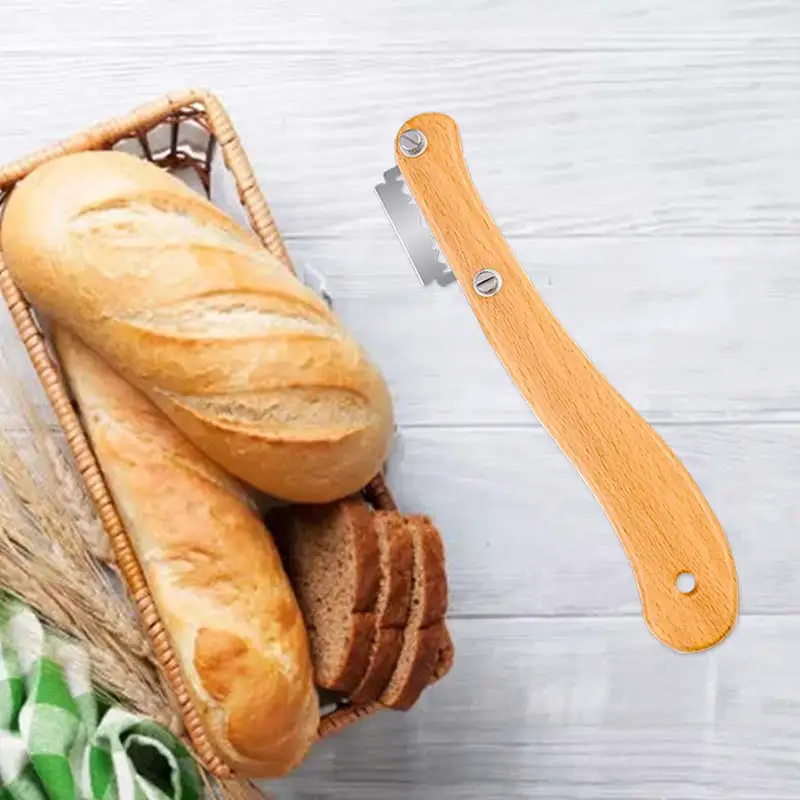 

Wood Handle Bread Arc Curved Knife Bread Slashing Tool Baguette Cutting French Toast Cutter 5 Blades Bakery Tool Bread Lame