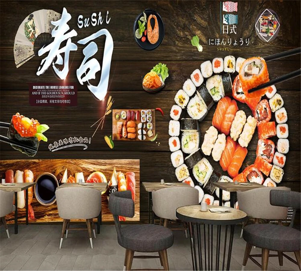

beibehang Custom wallpaper 3D mural Japanese cuisine sushi restaurant dining tooling background wall decoration papel de parede