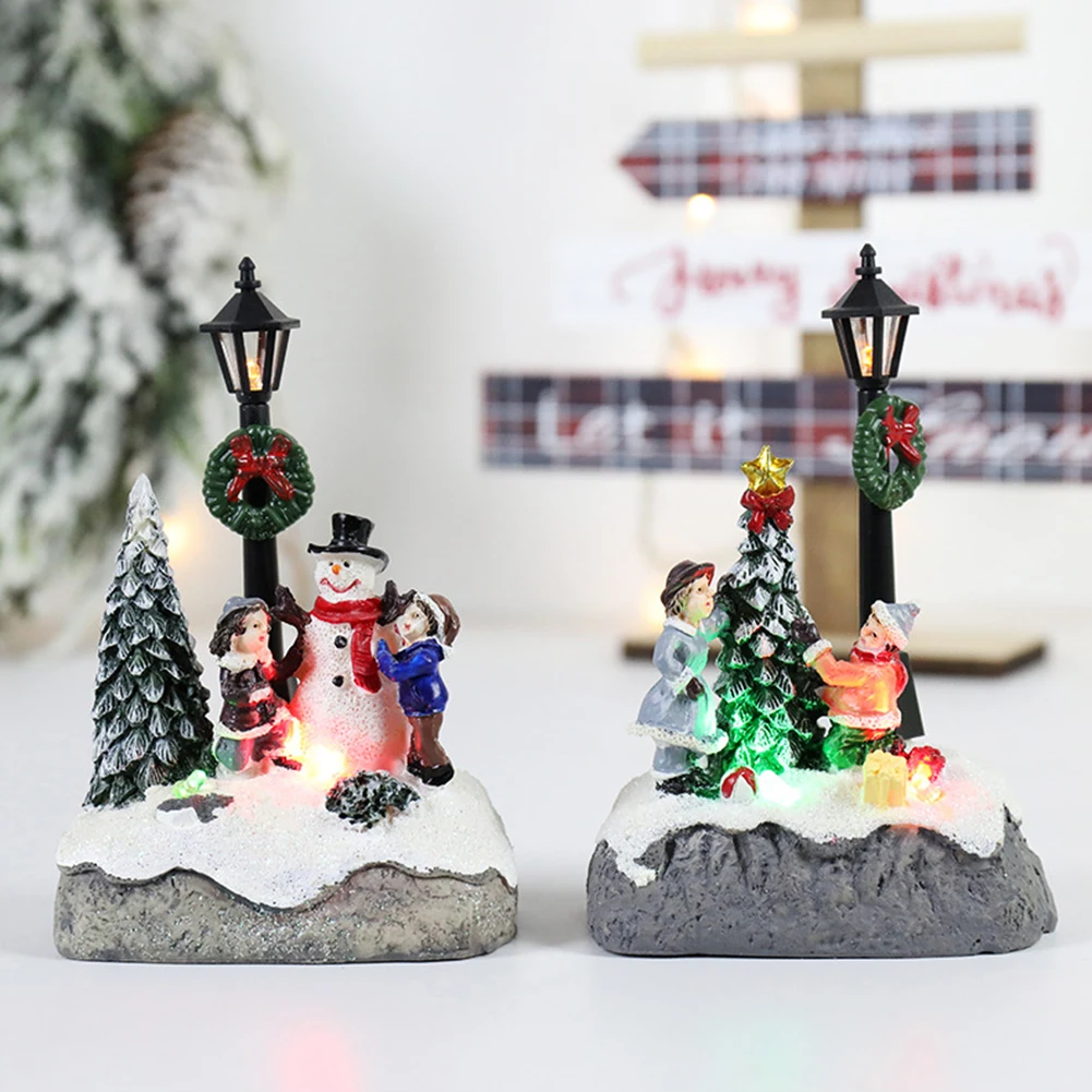 christmas miniature kids village house street lamp resin status with led light home decor sculpture christmas ornaments gift free global shipping