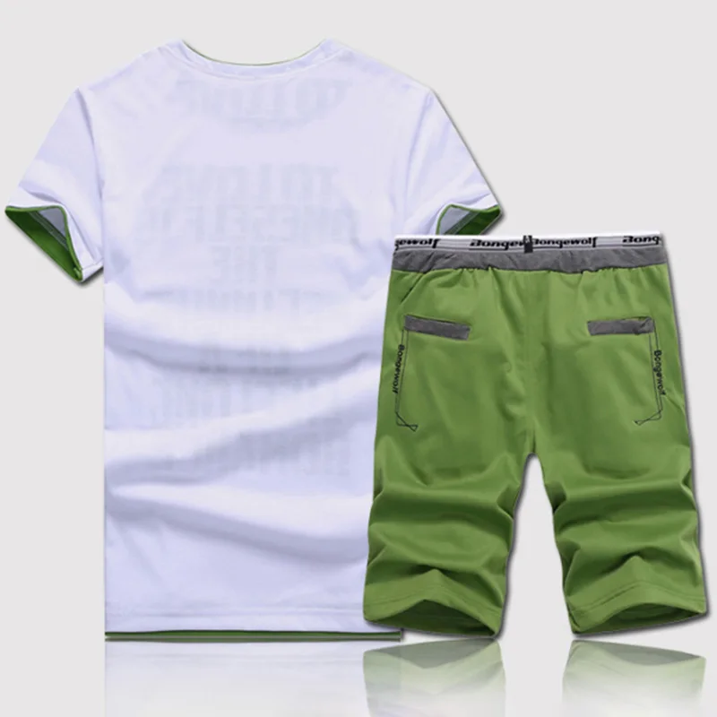 

Summer Short 2Piece Set Fitness Clothes Man Casual O-neck Letters Printed Top Tees + Drawstring Shorts Man Fitness Set