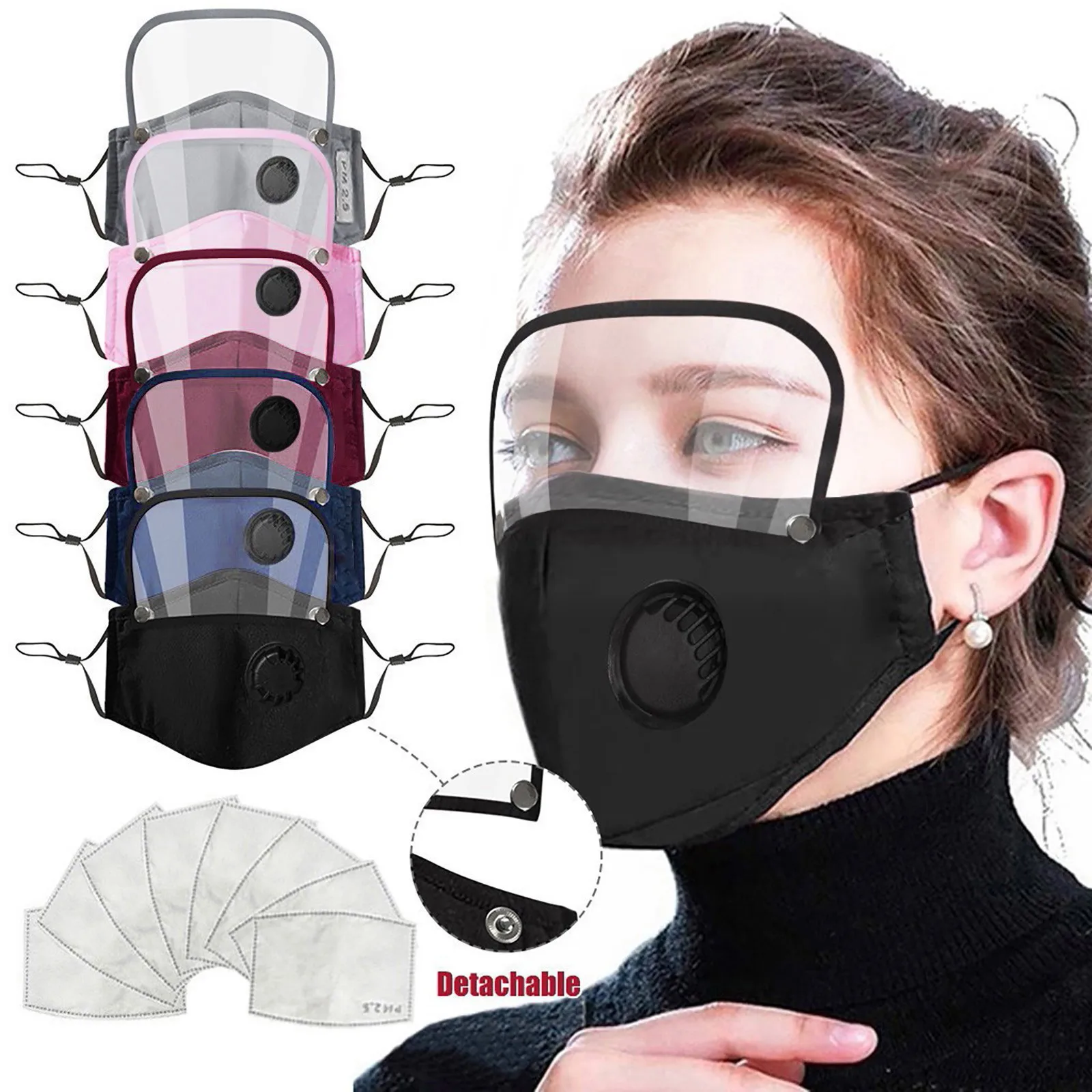 

Adults Washable Reusable Face Mask With Filter And Detachable Eye Shield For Adults Mascarillas маска для лица Halloween Cosplay