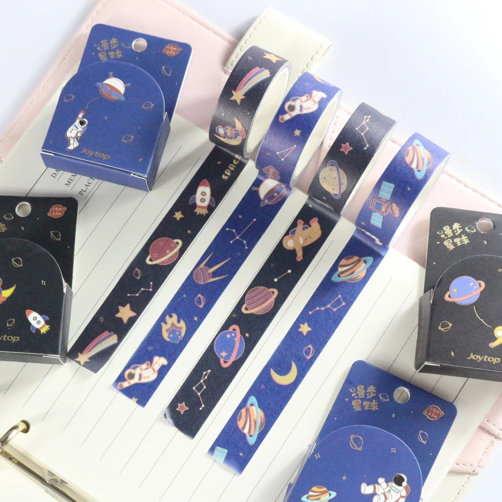 

Domikee cute creative cartoon sky star and astronaut decorative washi masking tape for journal planner diary notebook stationery