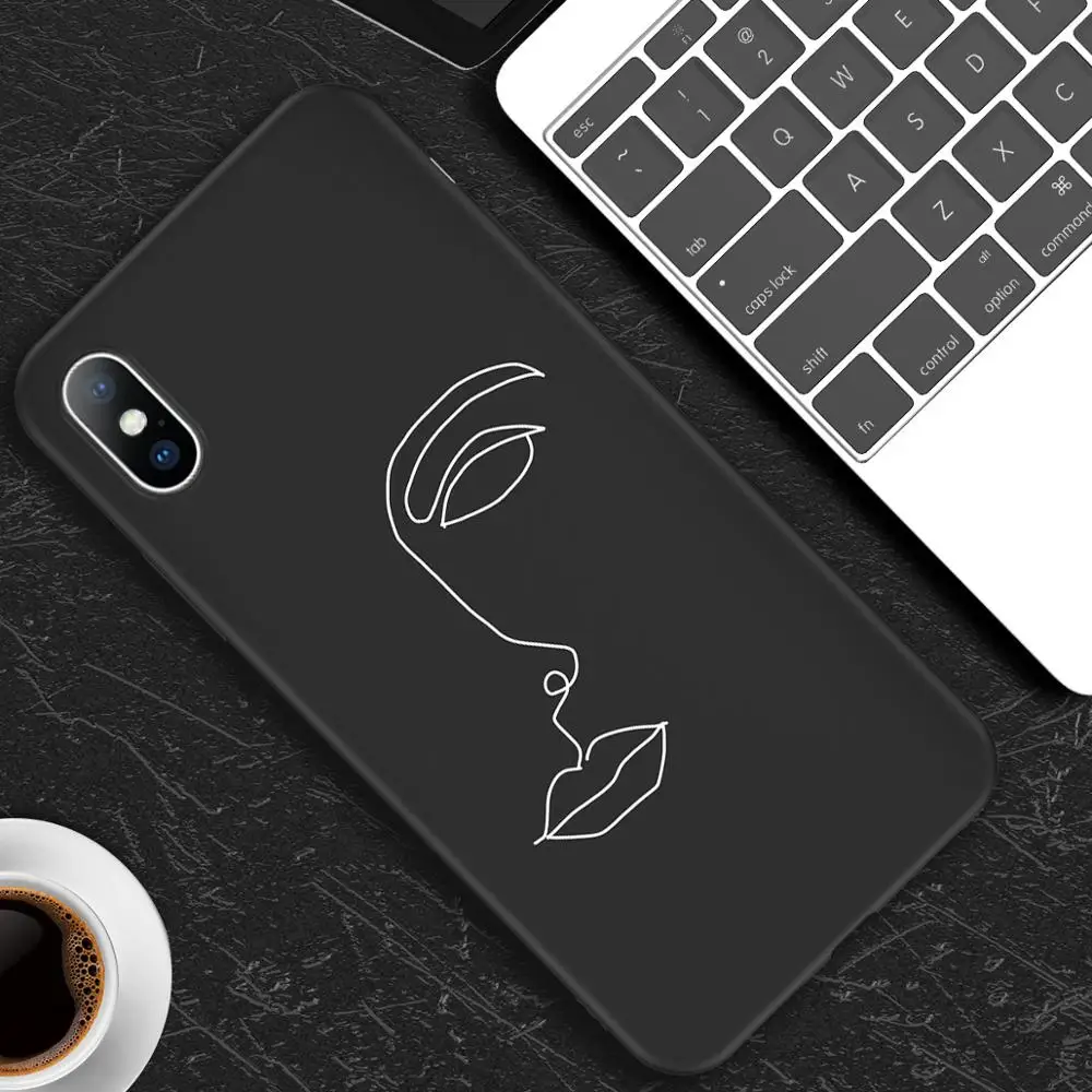 T7 Чехол для телефона для iPhone X XR XS 11 Pro Max 6 6s 7 8 Plus, абстрактное искусство, пара, любовь, сердце, рисунок, мягкий ТПУ Черный чехол - Цвет: T7