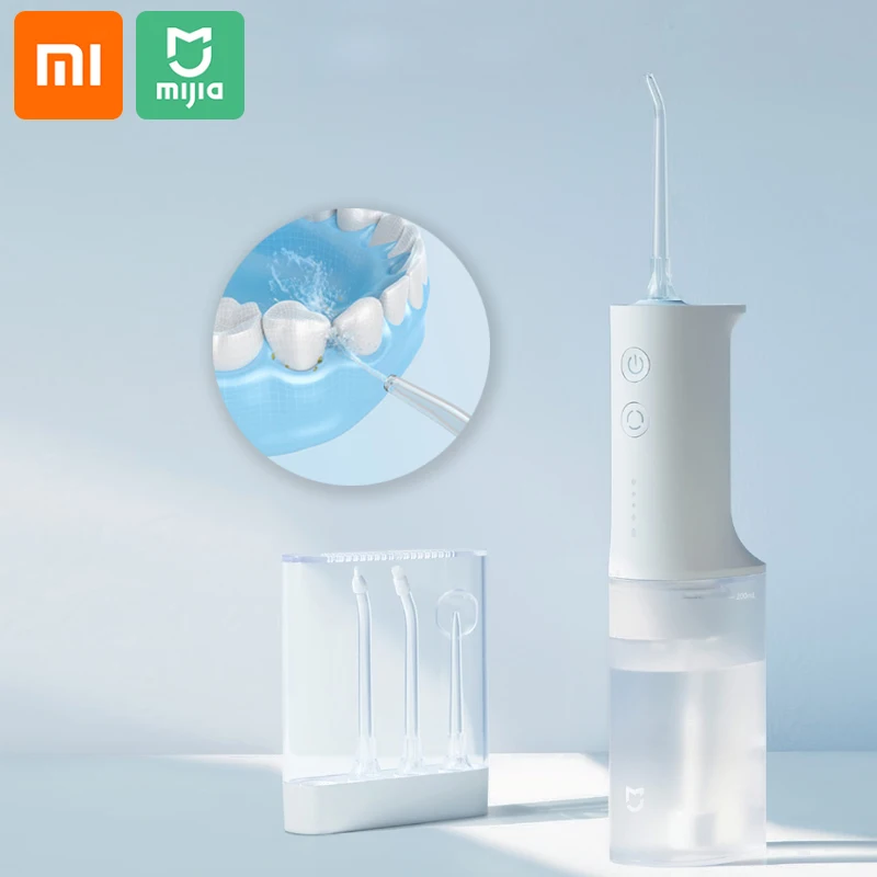 

Original Xiaomi Mijia Oral Irrigator Dental Portable Flosser USB Rechargeable 4 Gear Level 5 Jet Tips 200ml large Capacity
