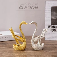 imuwen unique swan dinnerware european style gold silver finish metal cake coffee spoon fork set tableware for home table decor