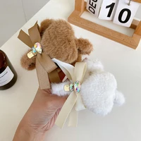 new design autumn and winter love heart hair clip claw 10 8cm bow plush catch clip hair accessories for woman girls