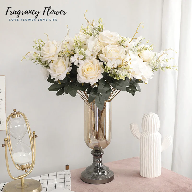 

50cm Rose Red Silk Peony Artificial Flowers Bouquet 13 Head Cheap Fake Flower For Wedding Home Decor Indoor Plants