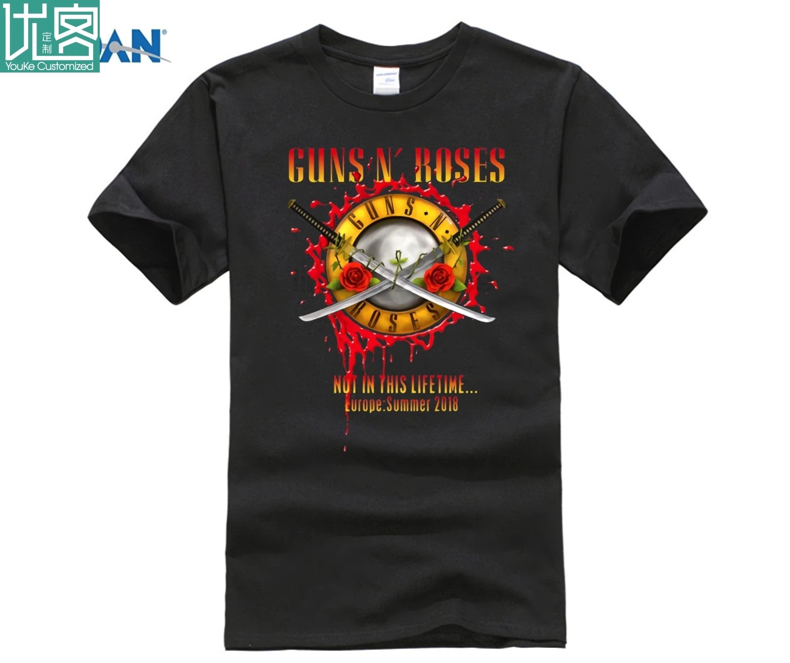 Мужская футболка с надписью Gun N' Rose Not in This Lifetime Europe Tour Date черная рок группа