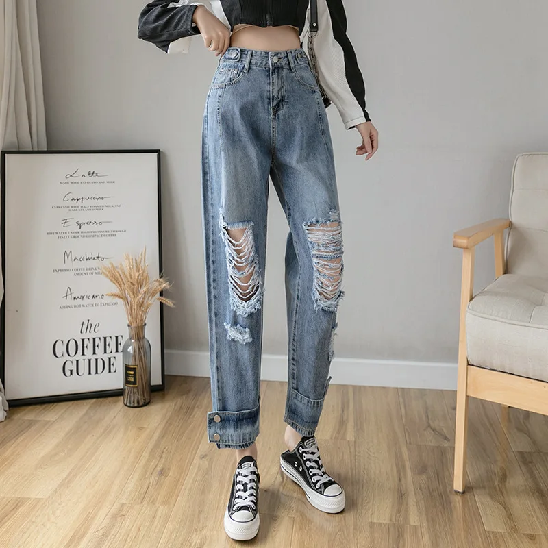 

Ripped Jeans for Women Straight High Waisted Jeans Youth Distressed Jeans Various Styles of Loose Trousers Vintage Streetwear