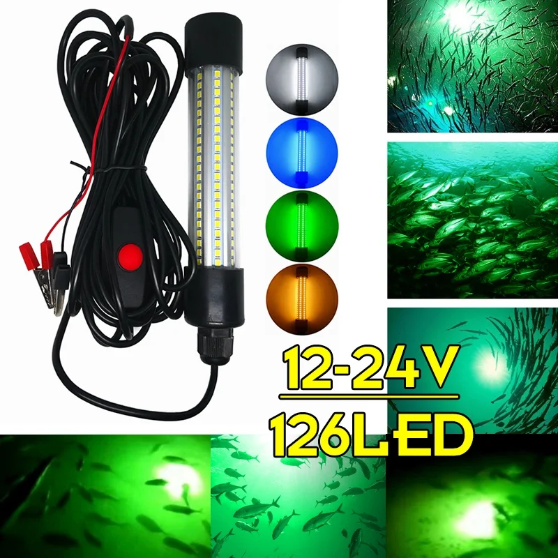 

13W 126LEDs Lure Bait Night Fishing Finder Lamp Light LED Boat Submersible Underwater Fishing Lamp with 5M Cable AC/DC12-24V