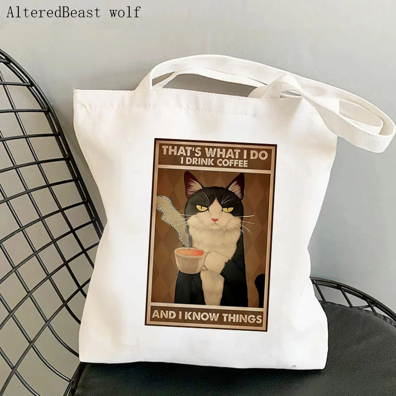 

Women Shopper bag Cat Cute Thats What I Do I Drink Coffe Bag Harajuku Shopping Canvas Shopper Bag girl Tote Shoulder Lady Bag