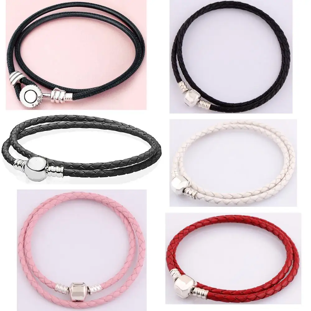 

s925 Sterling Leather Base Chain Fit Original Pandora Charms Bracelet Girls Mujer Rope Bangles Beads DIY Fine Jewelry for Women