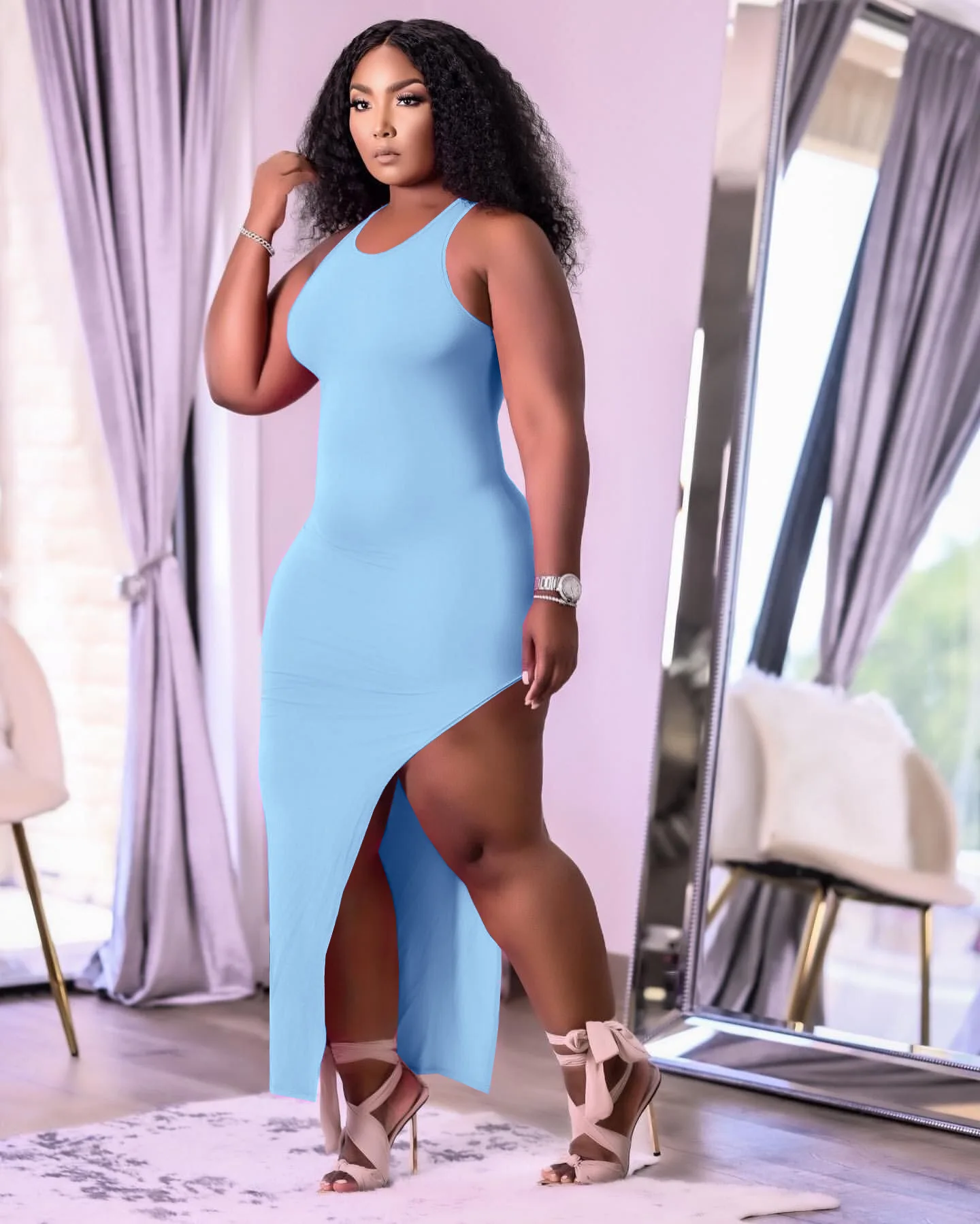 

Женское летнее платье с разрезом, однотонное длинное платье с открытой спиной