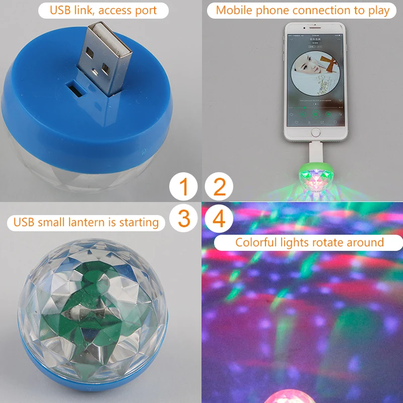 USB Mini LED Car Atmosphere Light RGB Music Sound Control DJ Disco Ball Lamp Home Party Apple Android For Mobile |