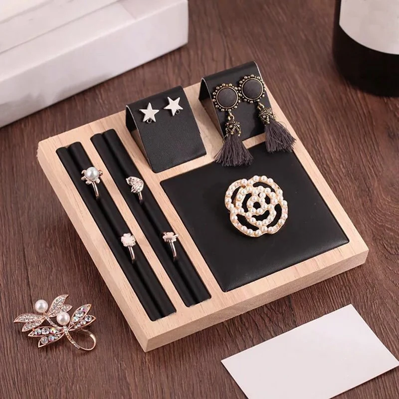 

Solid Wood Natural Square Earrings Earrings Display Tray, Ring Storage Tray, Jewelry Display Stand