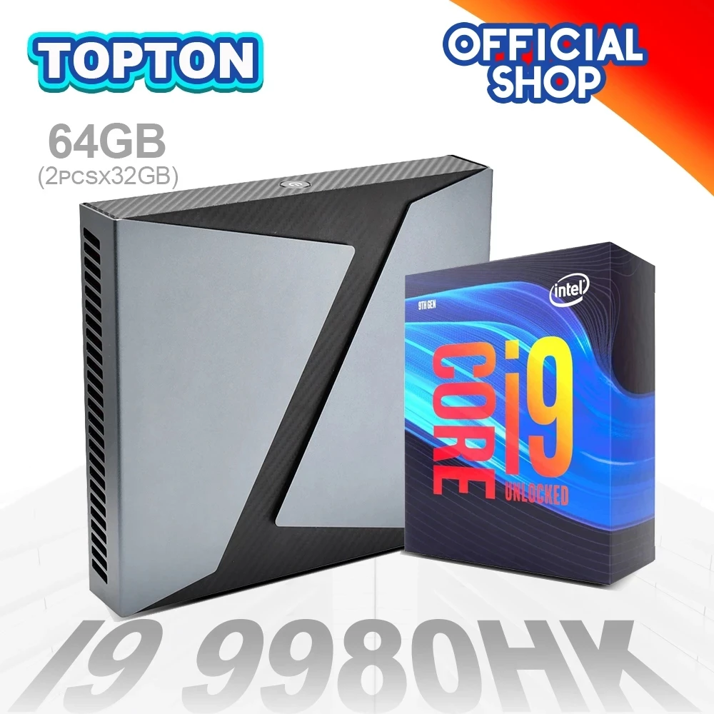 TOPTON игровой мини-ПК Intel Core i9-9980HK i7-9750H GTX 1650 2 * DDR4 настольный компьютер Windows 10 4K HD DP